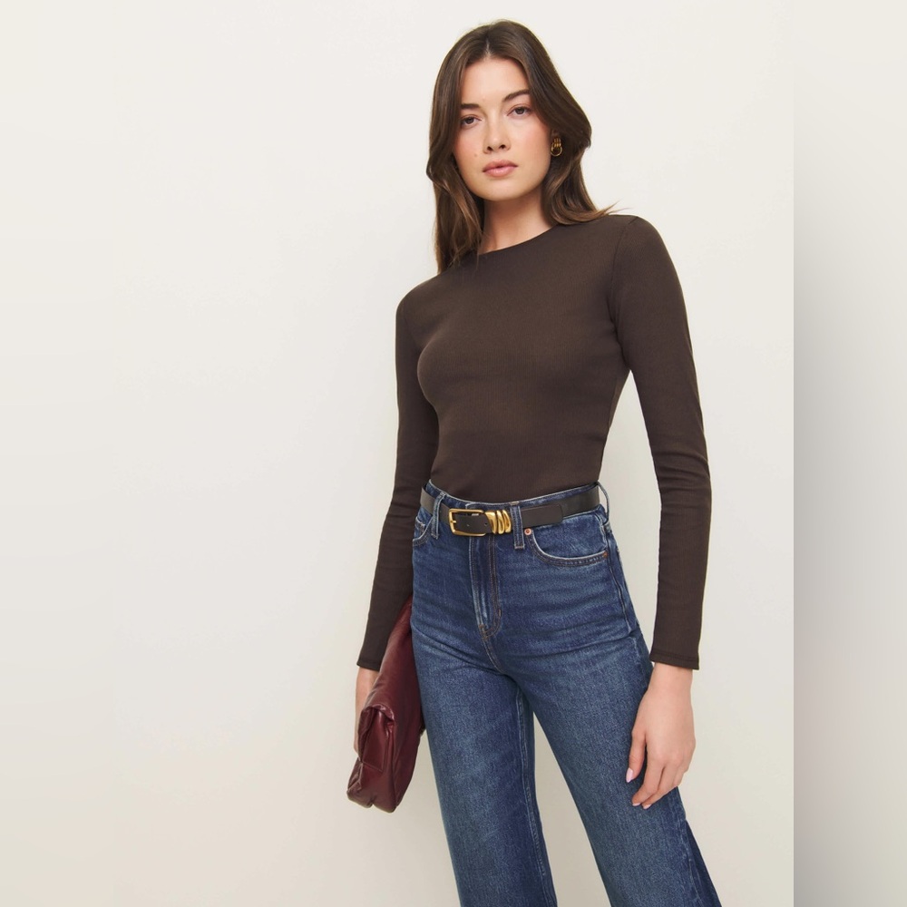 Reformation Brown Davy Long Sleeve Crewneck Tee Size Small
